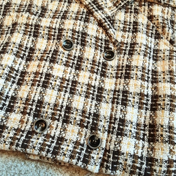Boho Oversized Crop Blazer Jacket Brown Cream Tweed Metallic Gold Size XL - NWT - Picture 9 of 15